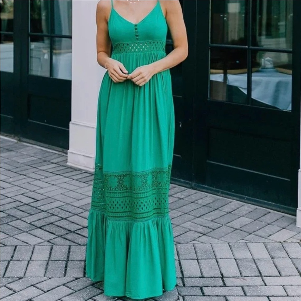 193. Jack By BB Dakota Kaia Green Maxi Dress with adjustable straps